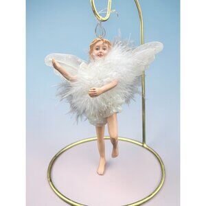Angel Fairy Ornament With White Feathers & Glitter Wings 6"